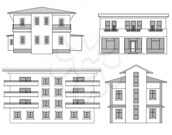 Houses. Building facade set.