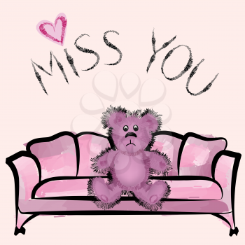 Miss you card with bear