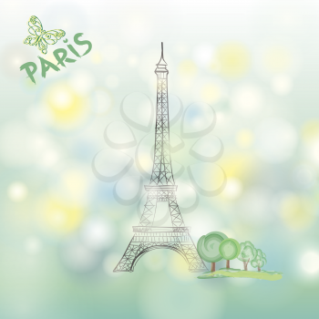 Paris spring background. Famous building Eifel tower. Travel France poster.