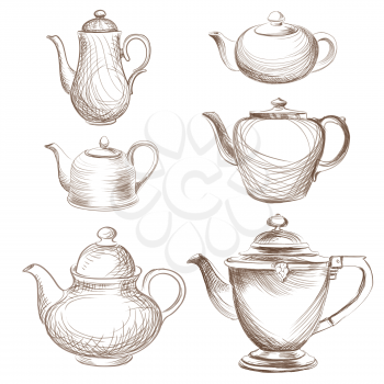 Kettles set. Teapots silhouette collection. Coffee pot isolated.