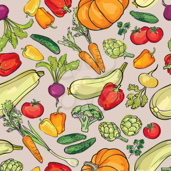 Vegetables pattern. Garden harvest seamless background.