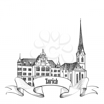 Zurich. City landmark label. Symbol of the capital of Switzerland.