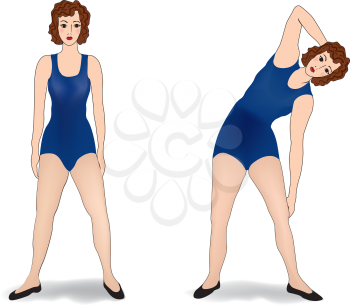 Elegant women silhouettes doing fitness exercises. Fitness club icon set, fitness exercises concept. Girls gym training vector illustration isolated on white background
