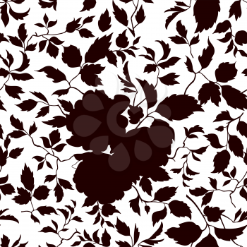 Floral seamless pattern. Flowers and leaves silhouette ornamental background. Flourish nature garden texture