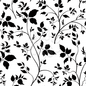 Floral seamless pattern. Branch with leaves ornamental background. Flourish nature garden texture