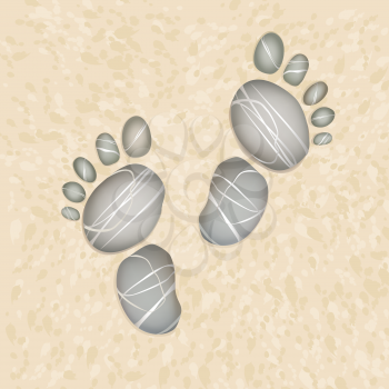 Foot step pebble stone. Summer holiday beach background.