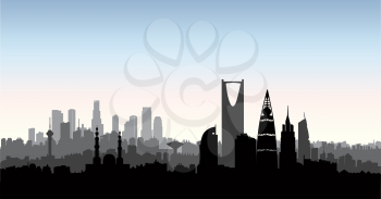 Riyadh city skyline. Cityscape silhouette with landmarks. Urban background