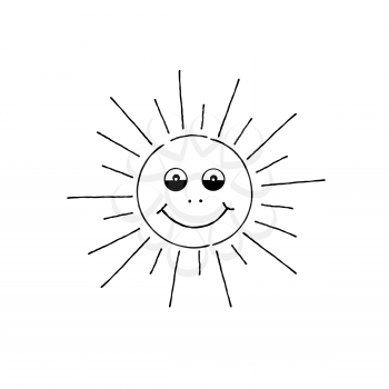 Smiling sun cartoon. Summer holiday doodle sign Happy funny face
