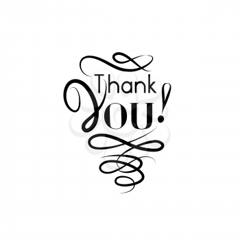 Thank you card with handwritten lettering and swirl line calligraphic vignette decor