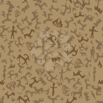 Ancient Mediterranean sculpture seamless pattern. Cave painting animals seamless background. Vector art illustration.