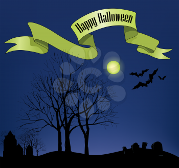 Halloween greeting card. Holiday Halloween landscape background