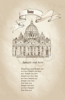 Rome city St. Peter Cathedral. Travel Italy sign. Vatican landmark