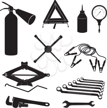 Auto service icons. Repair car on the road. Vector garage tools set.