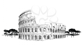 Coliseum in Rome, Italy. Colosseum hand drawn vector illustration isolated over white background
