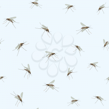 Mosquitoes Seamless Wallpaper. Mosquitoes isolated on blue sky background. Incest seamless pattern.