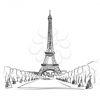 Paris sign. French famous landmark Eiffel tower. Travel France label.