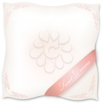 White pillow isolated. Natural Feather sign. Product label.