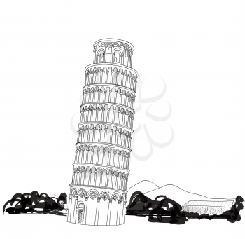 Tower of Pisa hand drawn vector illustration. Leaning Tower of Pisa, world heritage in Pisa, Tuscany, Italy