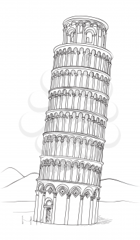 Tower of Pisa hand drawn vector illustration. Leaning Tower of Pisa, world heritage in Pisa, Tuscany, Italy