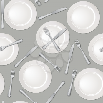 Table setting set. Fork, Knife, Empty Plate. Cutlery white collection.