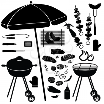 Barbecue icons vector set. BBQ illustrations collection of silhouette isolated on white background. .