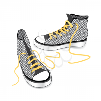 Sneakers isolated. Patterned fabric fashion sport shoes