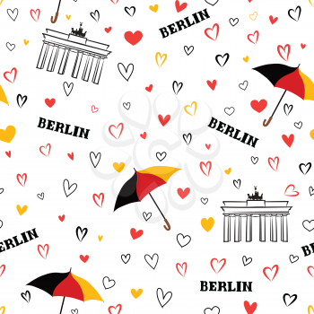 Travel Berlin seamless pattern. Germany vacation wallpaper. Travel Europe background. German Landmark tiled grunge pattern.