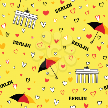 Travel Berlin city seamless pattern. German vacation wallpaper. Landmark of Germany background