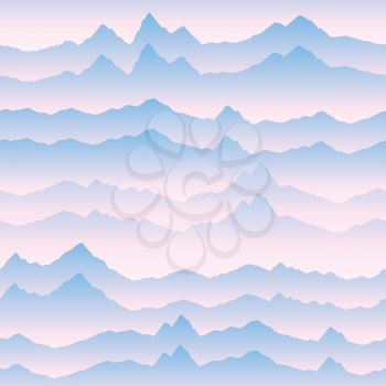 Abstract wavy mountain skyline background. Nature landscape sunrise seamless pattern. Dynamic motion wave texture