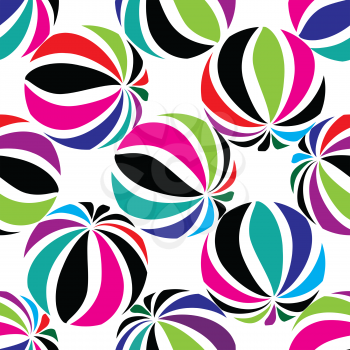 Abstract geometric striped balls seamless pattern. Circular texture for wallpaper, surface or cover. Fun funky background. Festive wallpaper in 1960s hippie style