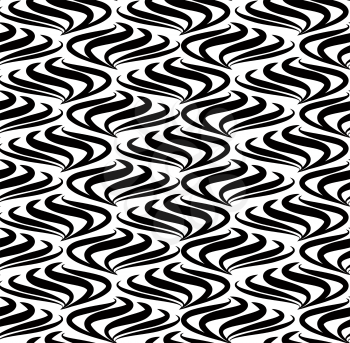 Abstract seamless pattern with black and white line ornament Swirl geometric doodle texture. Ornamental wave optical effect background.