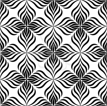 Abstract floral seamless pattern with black and white line ornament Swirl geometric doodle texture. Ornamental wave optical effect background.