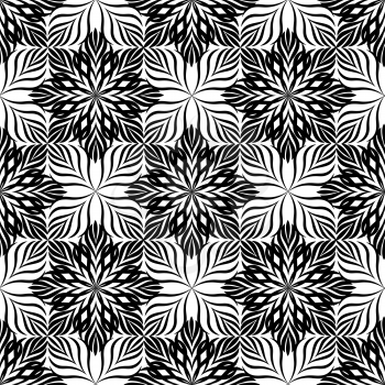 Abstract floral seamless pattern with black and white line ornament Swirl geometric doodle texture. Ornamental wave optical effect background.