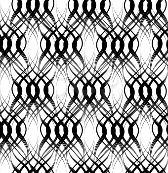 Abstract seamless pattern with circular ornament. Swirl geometric oriental texture. Black and white background.