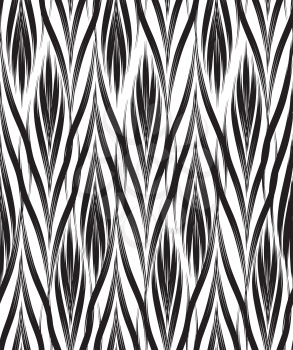 Abstract seamless pattern with black and white line ornament Swirl geometric doodle texture. Ornamental floral optical effect background.