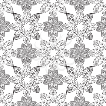 Abstract floral retro seamless pattern. Endless texture for wallpaper, pattern fills, web page background, surface textures. Monochrome geometric tiling ornament.