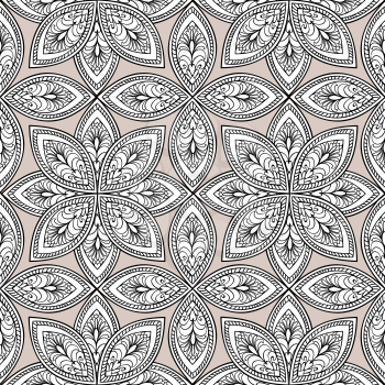 Abstract floral retro seamless pattern. Endless texture for wallpaper, pattern fills, web page background,surface textures. Monochrome geometric tiling ornament.