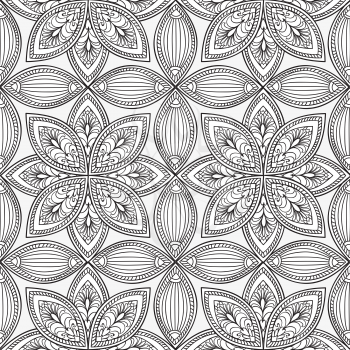 Abstract floral retro seamless pattern. Endless texture for wallpaper, pattern fills, web page background,surface textures. Monochrome geometric tiling ornament.