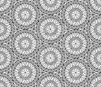 Abstract seamless pattern with circular ornament Swirl geometric oriental doodle texture. Engrave tiled mosaic background.