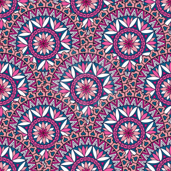 Abstract floral seamless pattern. Geometric ornament texture. Oriental ethnic line mandala background.