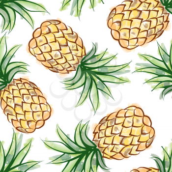 Pineapple watercolor seamless pattern. Juicy fruits tiling. Exotic tropical plant background