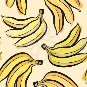 Banana watercolor seamless pattern. Juicy fruits tiling. Exotic tropical plant background