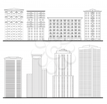 Architecture set. Outline sketch drawing of building. City downtown structure collection