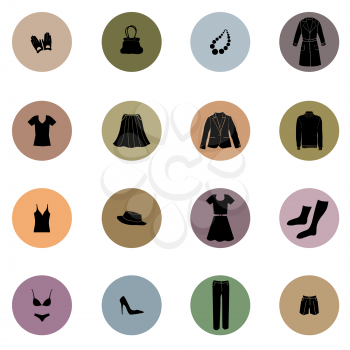 Cloths icon set. Fashion icons collection. Vector silhouette