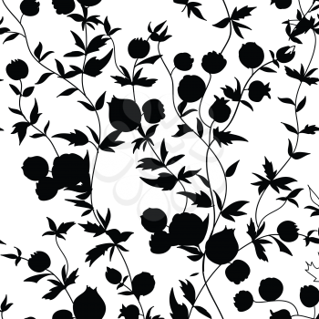Floral seamless pattern. Garden flower silhouette background. Flourish seamless texture with flowers.