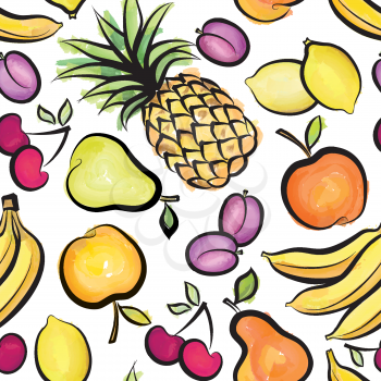 Fruits pattern. Abstract watrcolor seamless background with fruit and berry. Healthy food texture.
