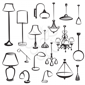 Lamp furniture silhouettes set. Ceiling light design collection.