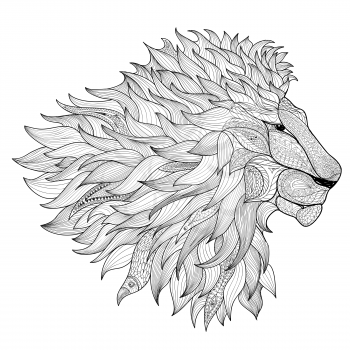 Lion isolated. Animal zentangle hand drawn illustration