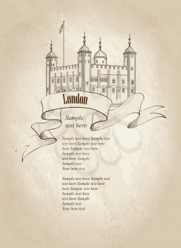 London symbol vintage background with copy space. Tower of London famous building, London, England, UK.