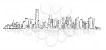 Architectural buildings. City panoramic view. City scene vector sketch. Urban cityscape. Skyscraper cityscape background with copy space.